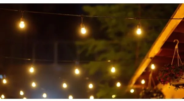 LED Catena solare da esterno PARTY 10xE27/3,7V 10 m IP44 + TC