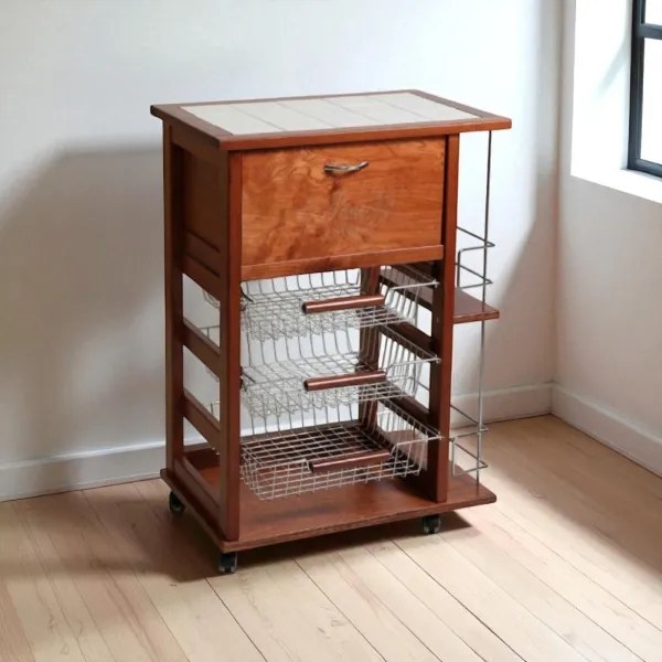 Carrello portafrutta portapane e bottigliera CILIEGIO