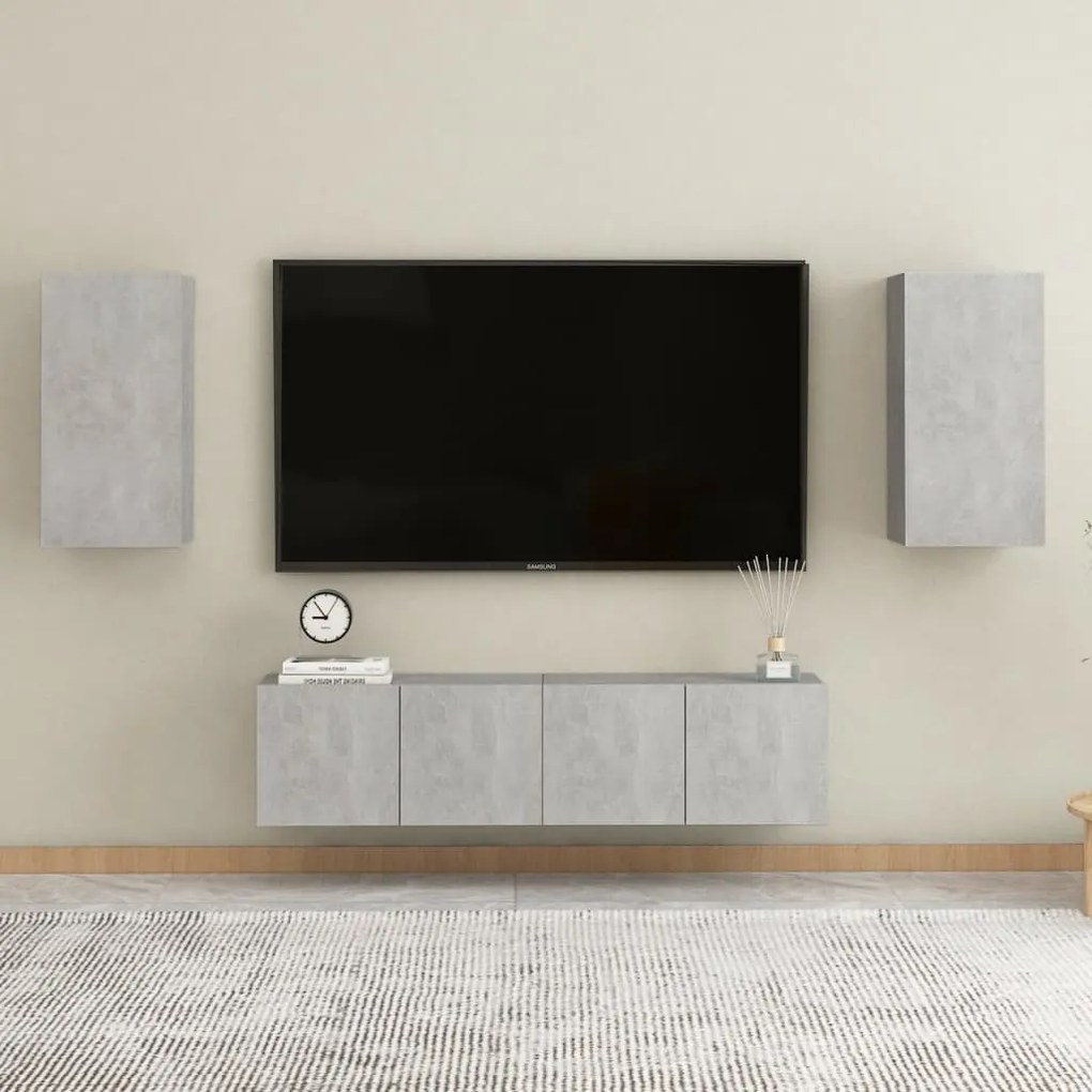 Set di mobili porta tv 4 pz grigio cemento in legno multistrato