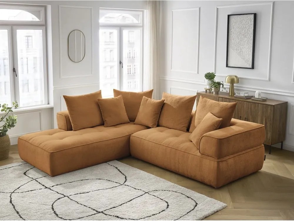 Divano angolare color senape (penisola a sinistra/a L) con rivestimento in ciniglia Whesley – Bobochic Paris