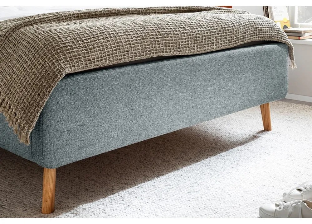 Letto matrimoniale imbottito blu polveroso con contenitore con rete inclusa 140x200 cm Lotte – Meise Möbel