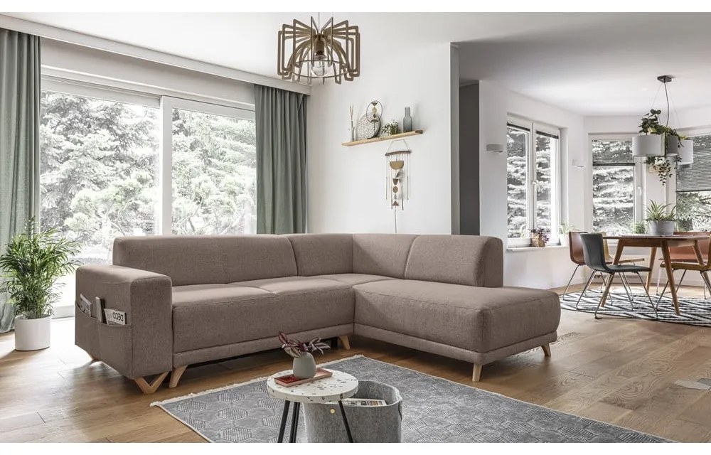 Divano angolare marrone allungabile e con contenitore (penisola a destra/a L) Classy Sophie – Miuform