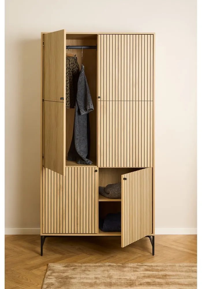 Armadio effetto rovere in colore naturale 99x200x60 cm Albany - Actona