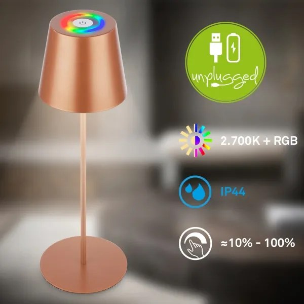Briloner 7510013 - Lampada da tavolo dimmerabile LED RGB CALIDA, 2,5 W/5 V, IP44, batteria 1200 mAh, finitura bronzo