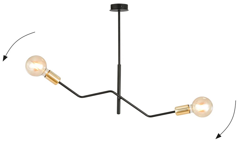 Sospensione Industrial 2 Luci Temi In Acciaio Nero E Oro Bracci Regolabili