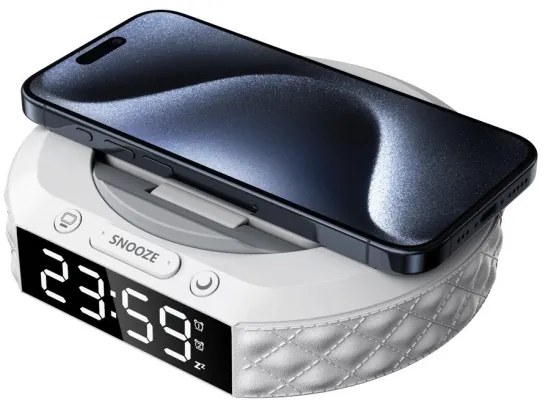 Immax 08983L - Sveglia con display LCD e ricarica wireless Qi 27W/9V bianco