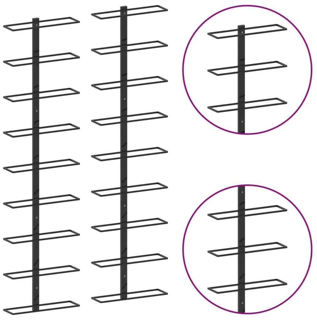 Portavini da parete per 18 bottiglie 2 pz nero in ferro