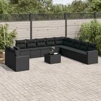 Set Divani da Giardino 12 pz con Cuscini Nero in Polyrattan 3219185