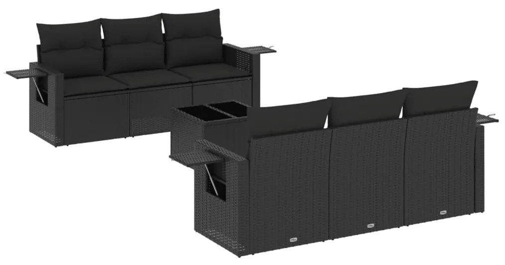 Set divani da giardino con cuscini 7pz nero polyrattan