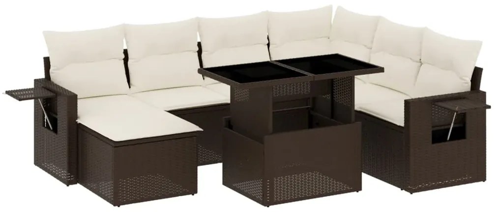 Set divani da giardino 8 pz con cuscini marrone in polyrattan