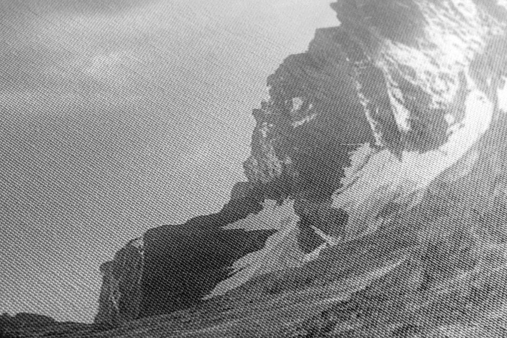Stampa su tela – Montagne maestose con lago in bianco e nero
