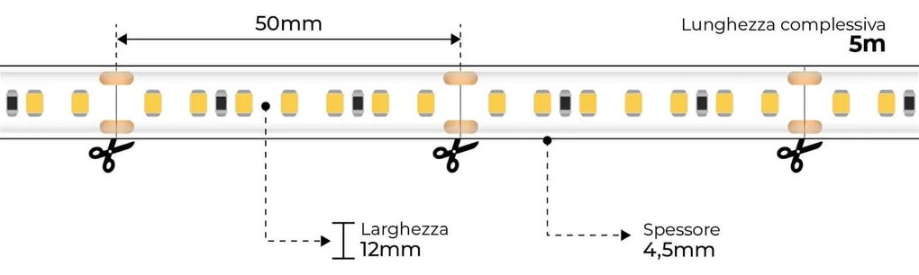 Striscia LED Professional 2835/140 - IP67 - 15W/m - 5m - 24V Colore Bianco Freddo 6.000K