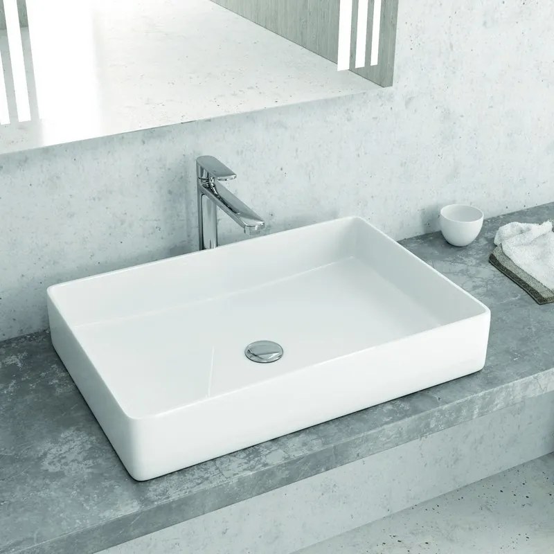 Lavabo appoggio rettangolare in ceramica slim bianca | Litos-0001 - KAMALU