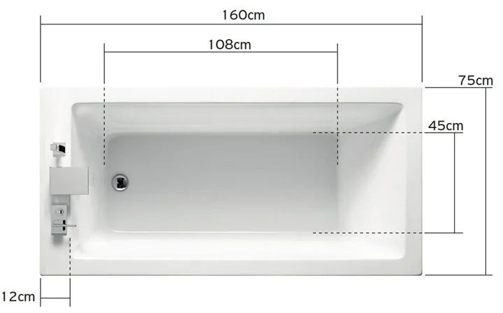 Kamalu - Vasca da bagno 130x70cm in acrilico bianco lucido | KM200