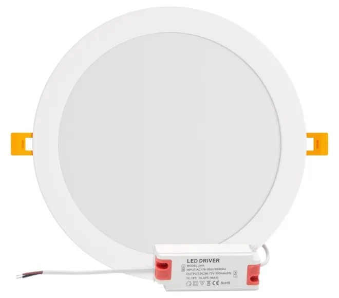 Pannello LED Rotondo 24W, 2.400lm, no Flickering, Foro Ø222-230mm Colore Bianco Caldo 3.000K