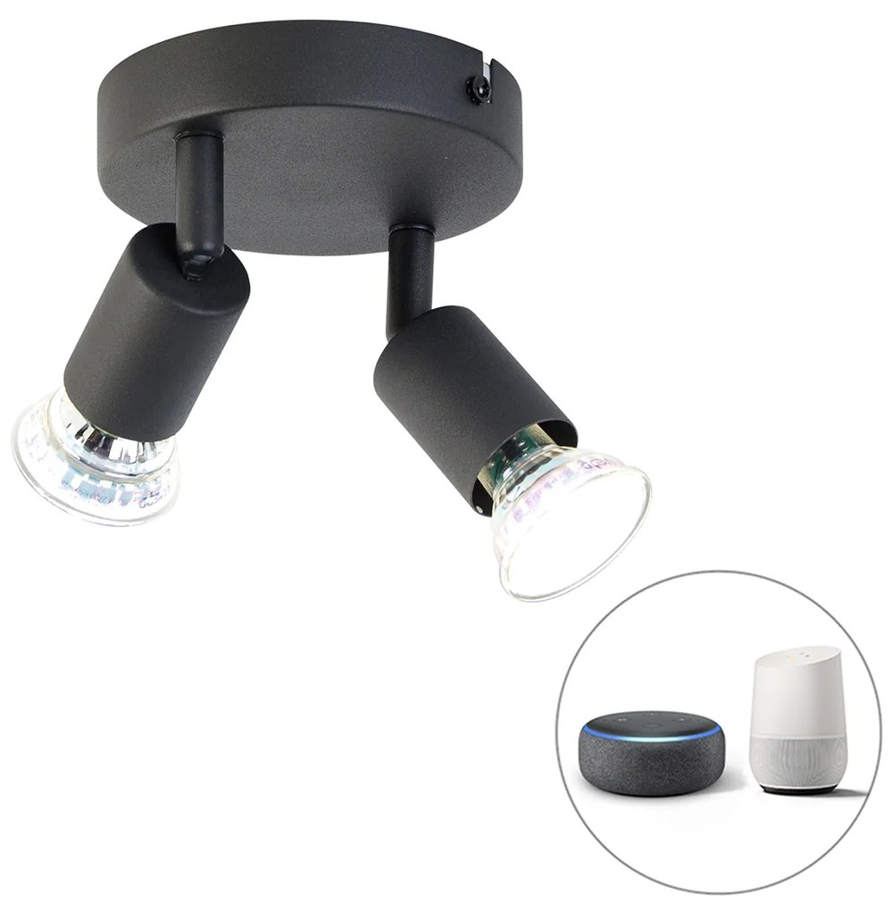 Faretto intelligente nero inclinabile rotondo incl. 2 GU10 Wifi - Jeany