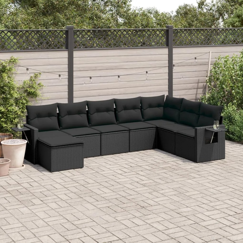 Set Divani da Giardino con Cuscini 8 pz Nero in Polyrattan