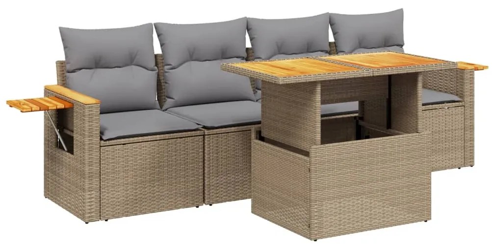 Set divano da giardino 5 pz con cuscini beige in polyrattan