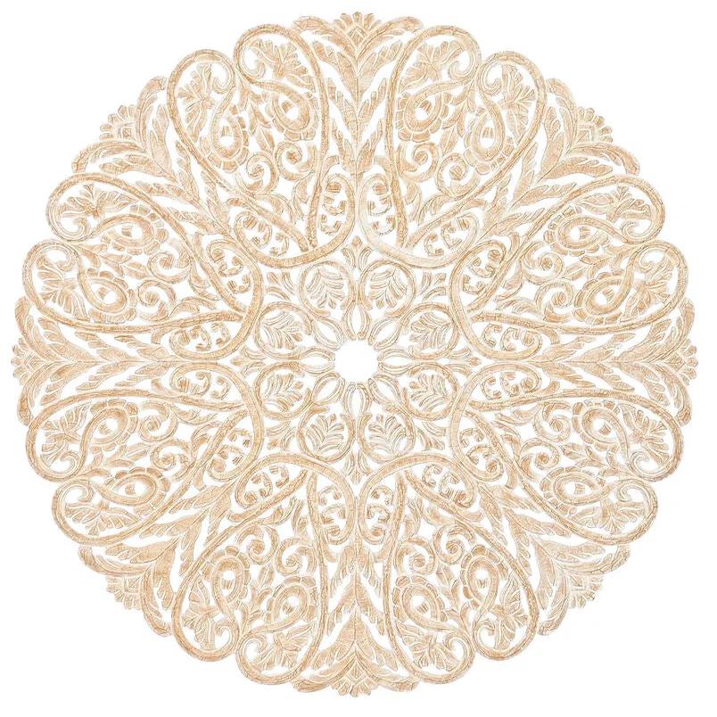 Decorazione da Parete Home ESPRIT Bianco Naturale Mandala Indiano 119 x 1,5 x 119 cm