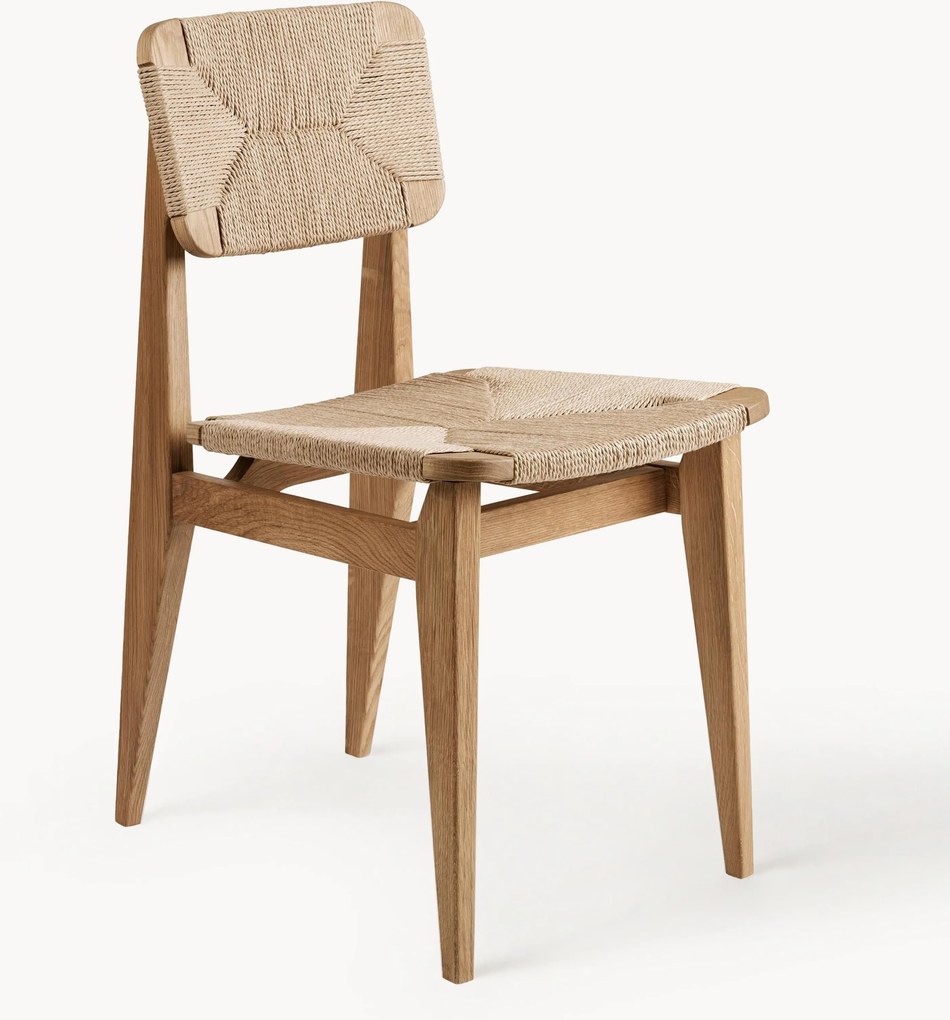 Sedia in legno in legno di quercia con seduta intrecciata C-Chair