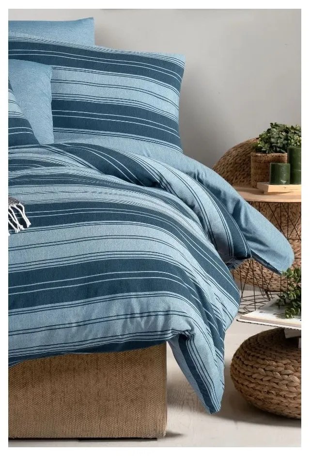 Biancheria da letto blu per letto matrimoniale/per letto prolungato con lenzuolo incluso/4 pz 200x220 cm Stripes – Mila Home