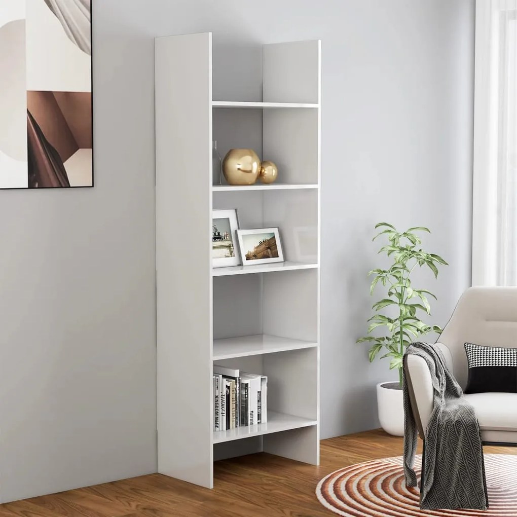 Libreria Bianco Lucido 60x35x180 Cm İn Legno Multistrato /