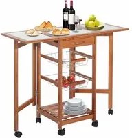 Carrello Cucina Legno Estensibile con Ripiani Pieghevoli 3 Cestelli e Cassetto