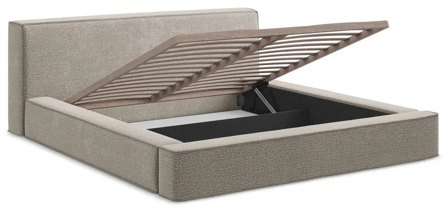 Letto matrimoniale imbottito grigio tortora con contenitore e rete inclusi 140x200 cm Noho – Makamii