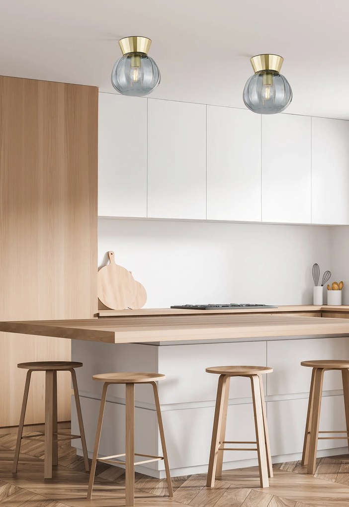 Plafoniera Moderna Sydney Base Oro E Sfera In Vetro Fumé 1 Luce E14