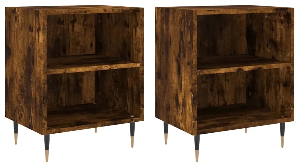 Comodini rovere fumo 2 pz 40x30x50 cm in legno multistrato