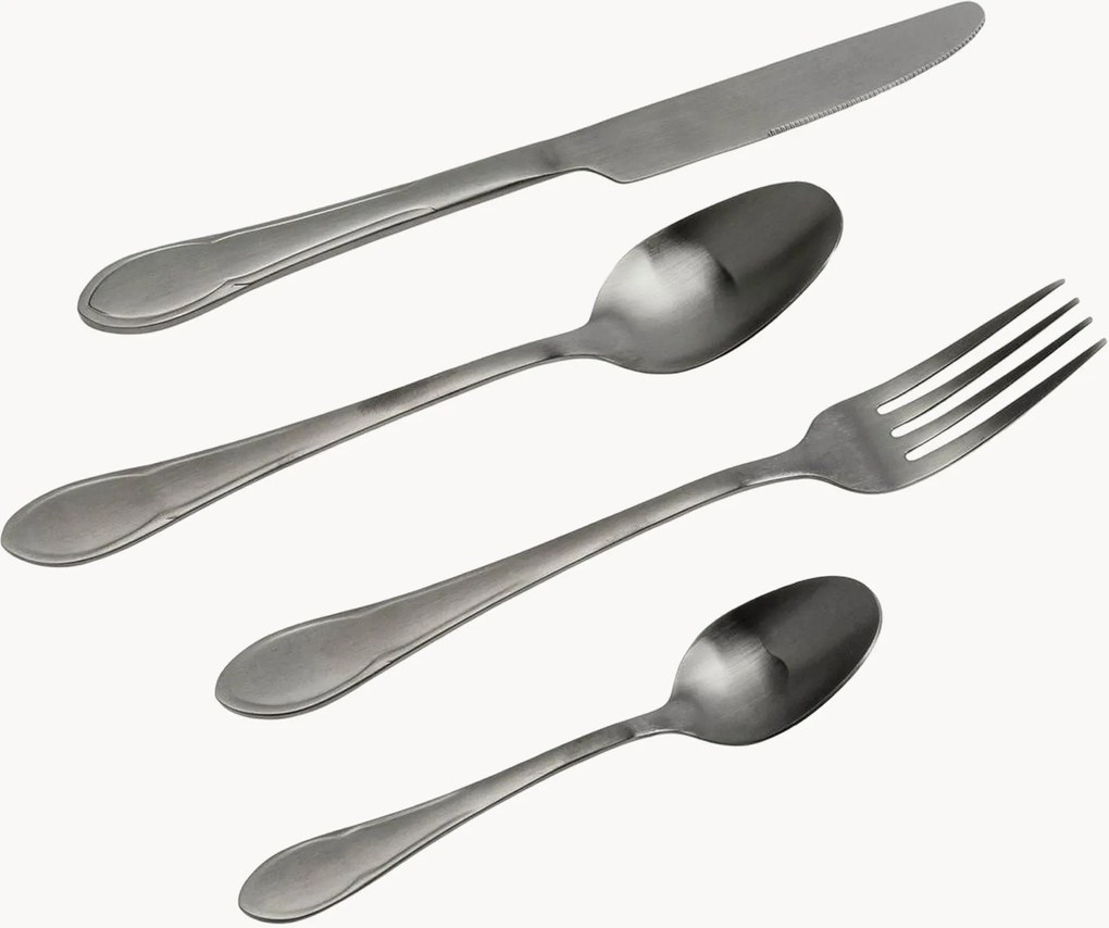 Set di 16 posate spazzolate opacche Cucina, fatte a mano, 4 persone