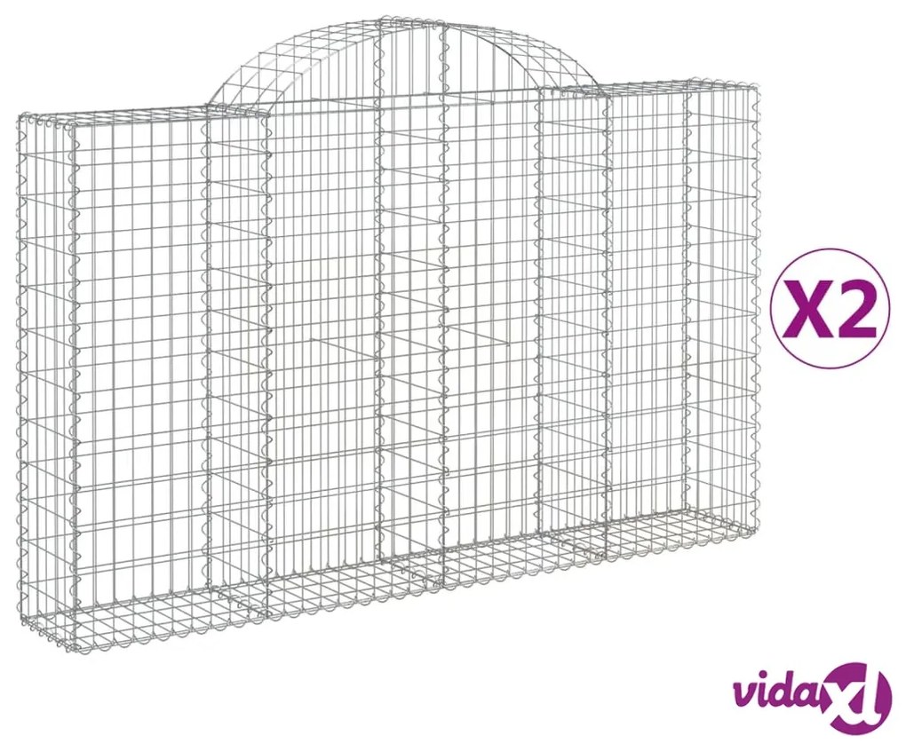 vidaXL Cesti Gabbioni ad Arco 2 pz 200x30x120/140 cm Ferro Zincato