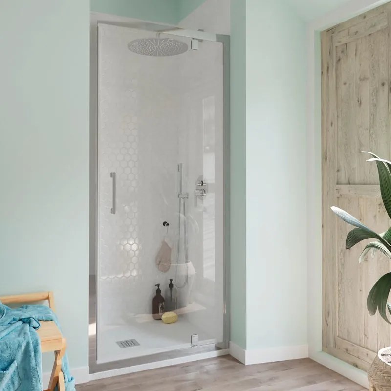 Porta doccia battente L 66-70 cm x H 190 cm per nicchia in vetro trasparente SP. 6 mm, profilo lucido cromo, serie Bilbao