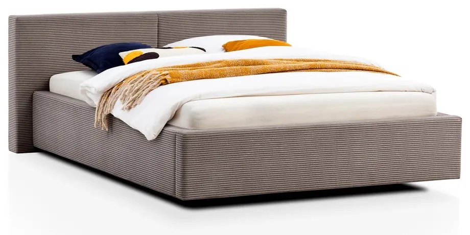 Letto matrimoniale imbottito marrone chiaro con contenitore con rete inclusa 140x200 cm Cube – Meise Möbel