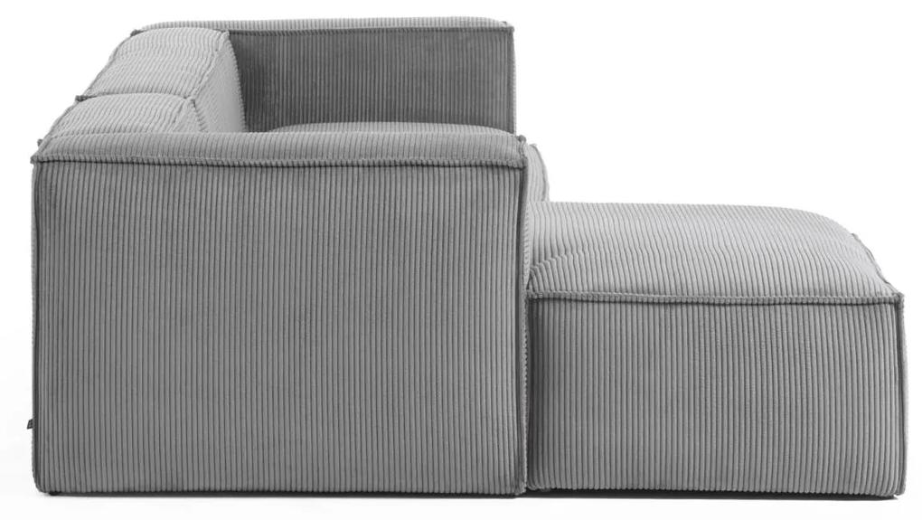 Kave Home - Divano Blok 3 posti chaise longue sinistra in velluto a coste spesse grigio 300 cm