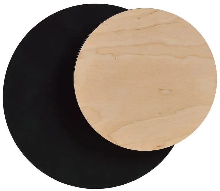 Applique 1 Luce A Disco Con Base In Acciaio Nero E Legno Naturale