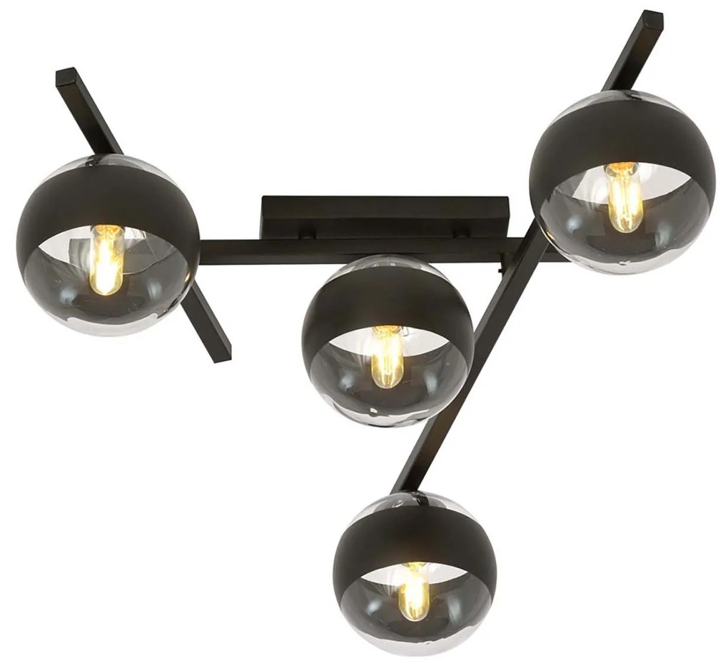Plafoniera Moderna Teti Acciaio Nero 4 Luci E14 Ip20