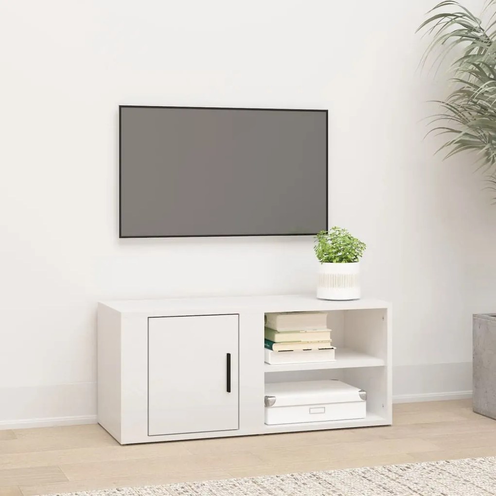 Mobile Porta Tv Bianco Lucido 80x31,5x36 Cm Legno Multistrato /