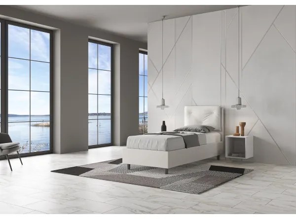 Letto singolo contenitore imbottito 80x200 similpelle bianco Appia