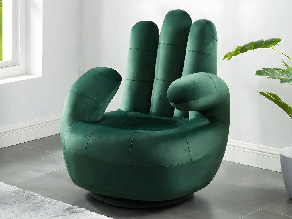 Poltrona a forma di mano girevole in velluto Verde scuro - CATCHY