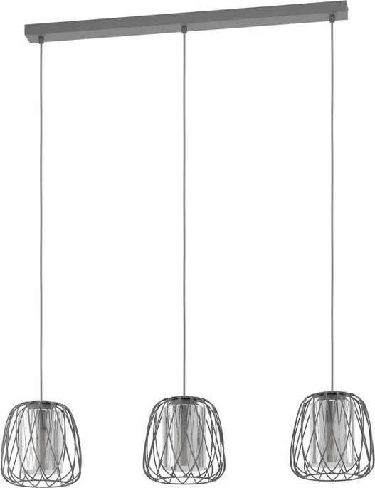Lampadario Moderno Floresta nero paralume nero e trasparente 3x E27 EGLO