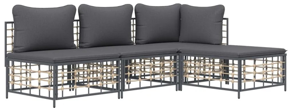 Set divani da giardino 4 pz con cuscini antracite in polyrattan