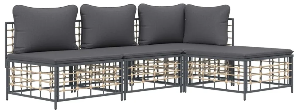 Set divani da giardino 4 pz con cuscini antracite in polyrattan