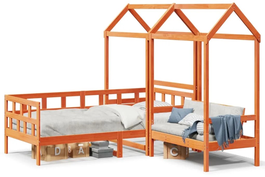 Set Dormeuse Con Tetto Marrone Cera 90x200 Cm Massello Pino /