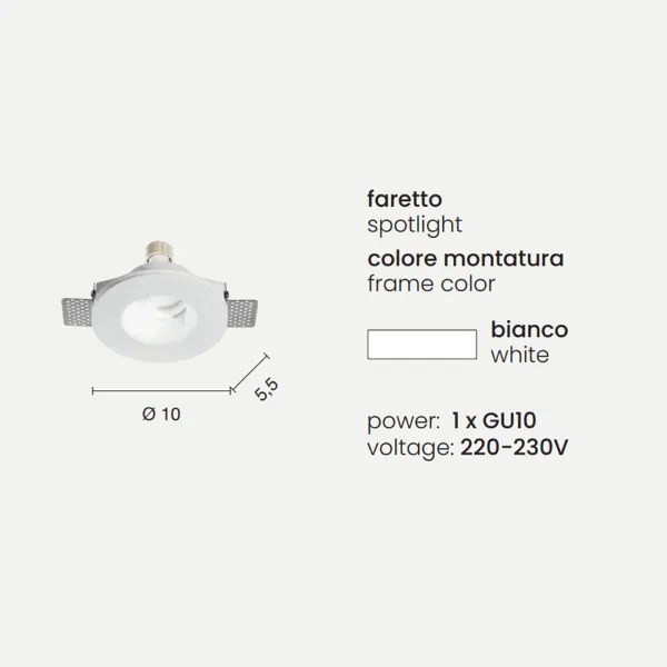 Faretto da incasso rotondo JAZZ in gesso verniciato Bianco D10 cm