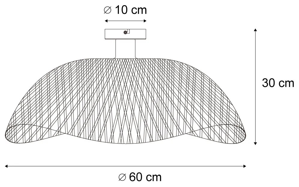 Plafoniera Art Déco nera con bambù naturale 60cm - Alka