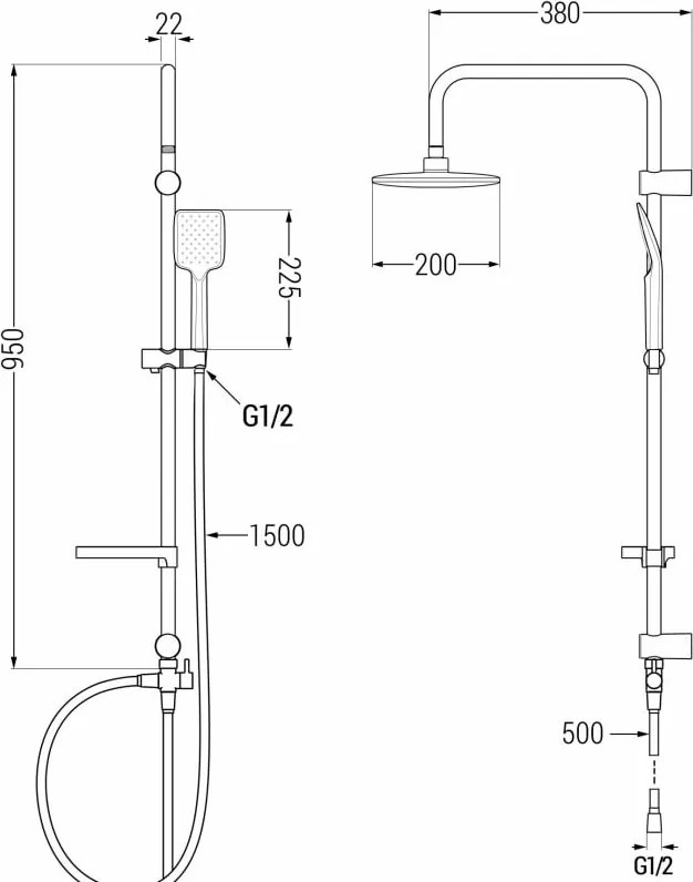 Mexen Sven set doccia esterno con soffione e miscelatore doccia Caro, cromato - 746640262-00