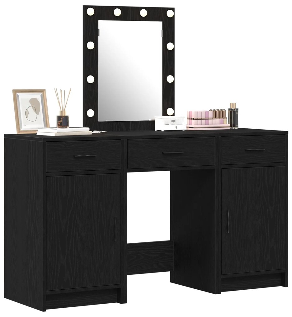 Set di toeletta 3 pezzi con led nero in legno ingegnerizzato