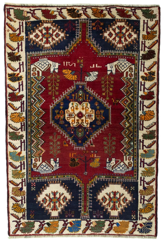 Shiraz Tappeto 130 x 200 Rosso (Iran) Annodato A Mano