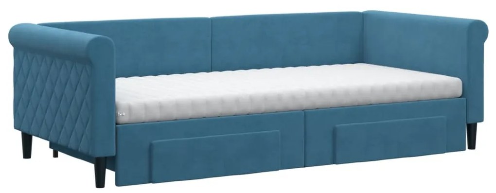 Divano letto estraibile con cassetti blu 90x200 cm in velluto